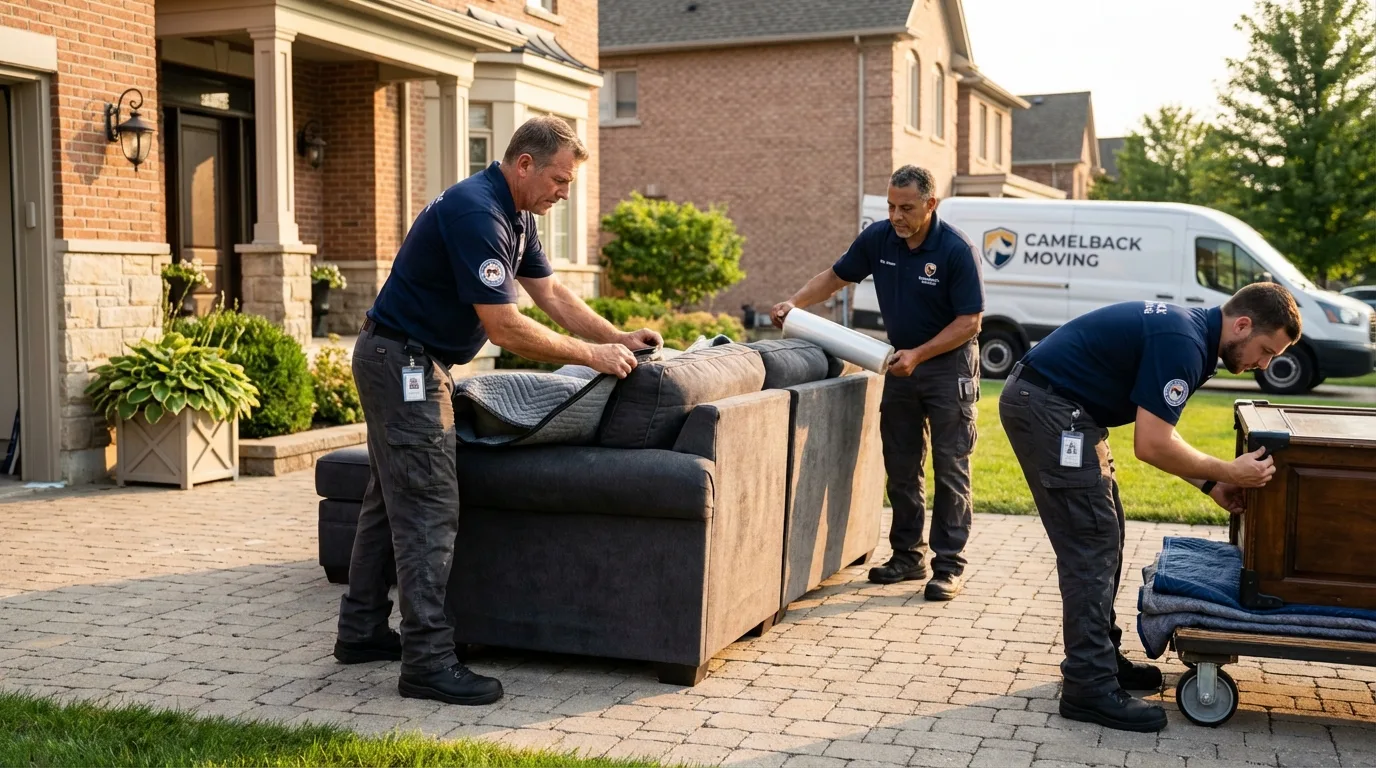 Large estate moving crew wrapping furniture in Conway, SC