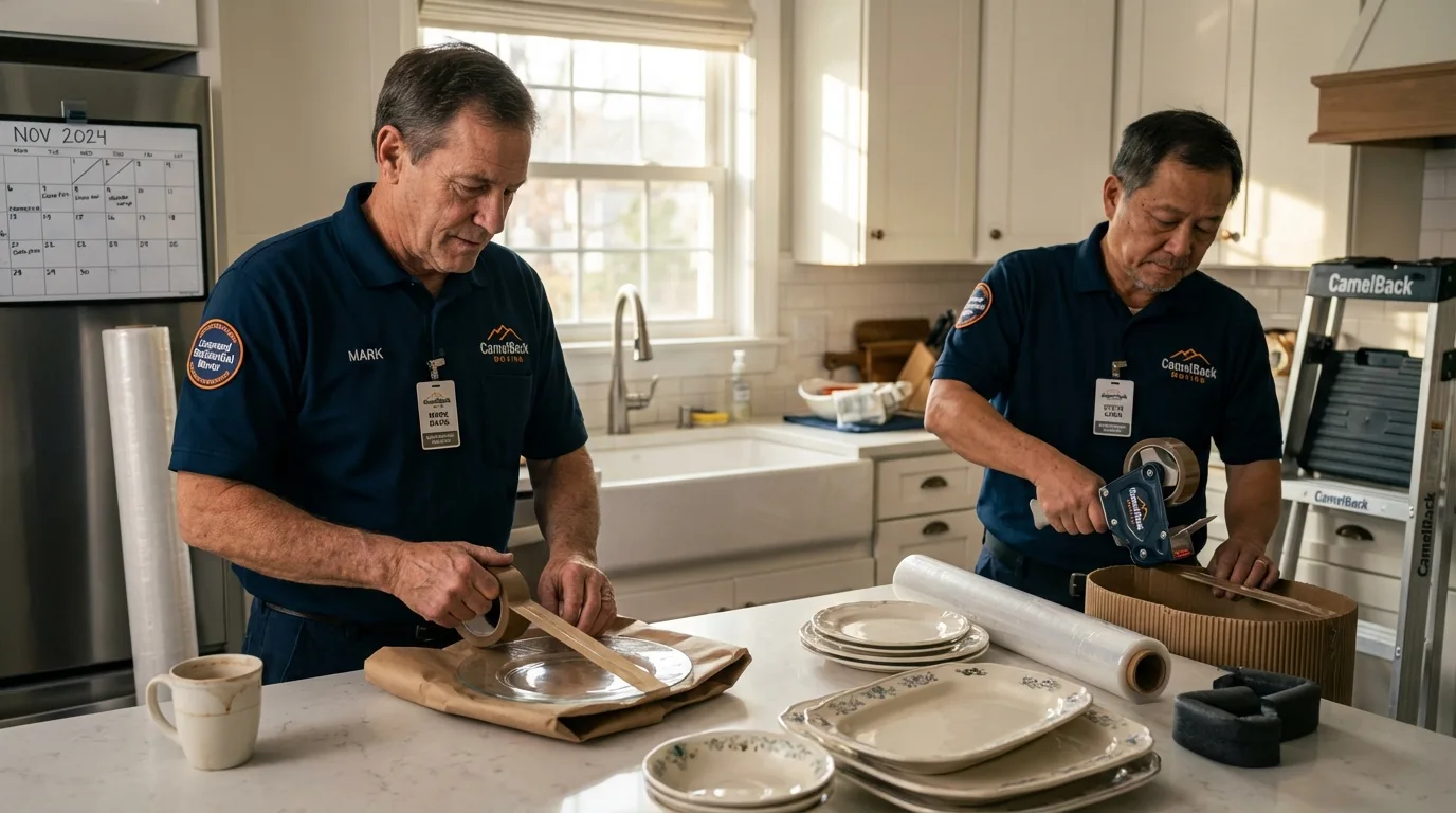 Professional crew packing kitchen dishware in Conway, SC